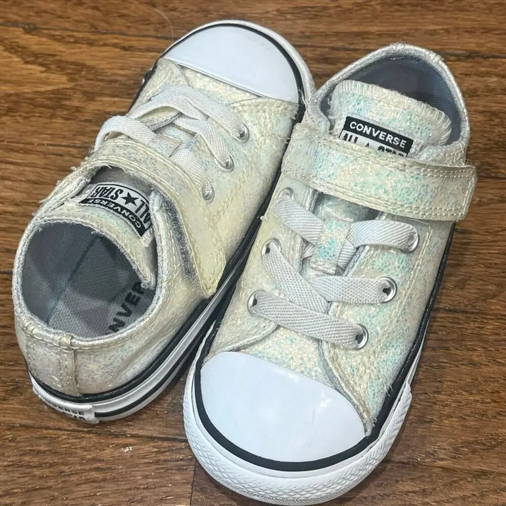 Converse Chuck Taylor 1V Ox Toddler Size 7C Glitter Hook & Loop Sneakers